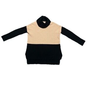 Vince Color Block Cashmere Wool Turtleneck Sweater Tan Black Size Small